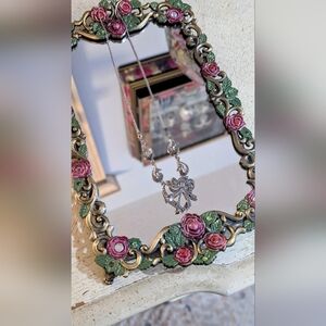 Silver Bow Pendant Necklace - Elegant Silver Women's Jewelry Rare 925